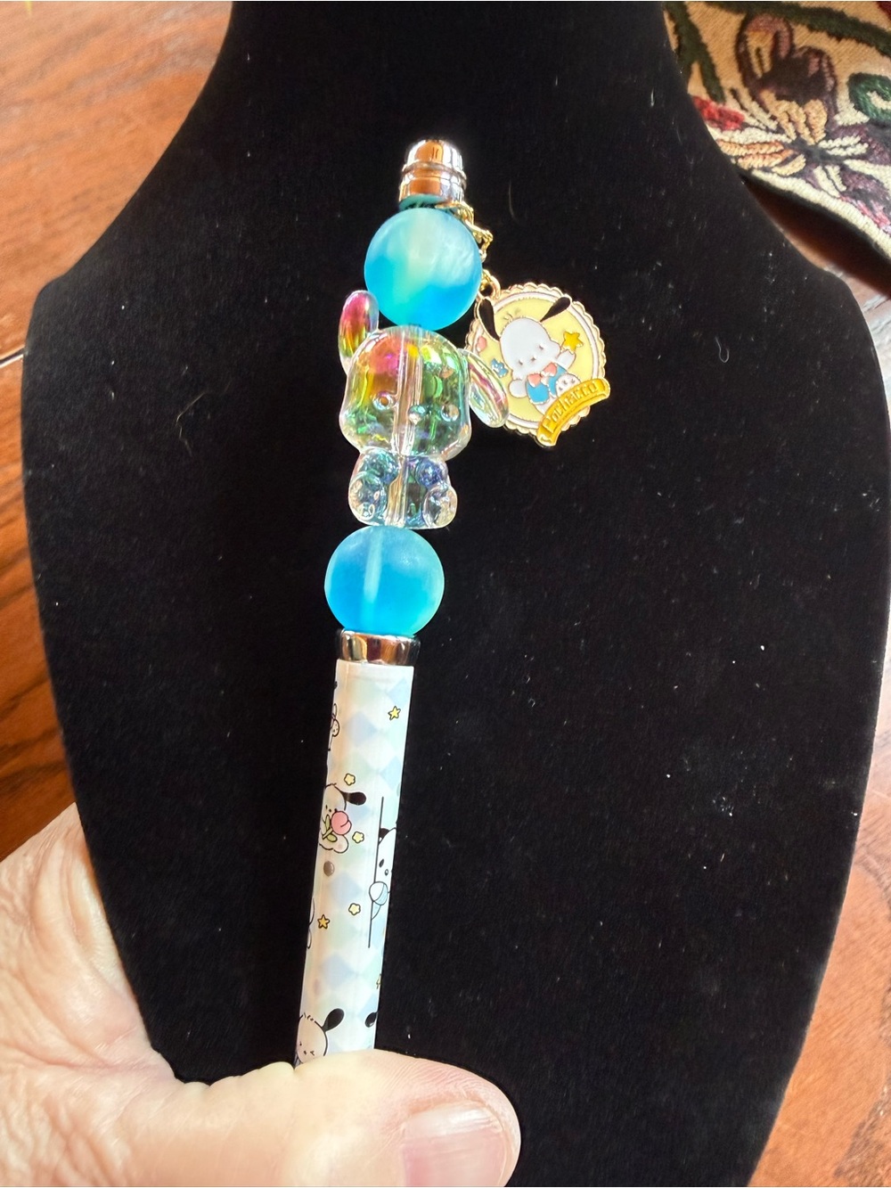 Kawaii Pochacha Blue Beaded Charm Pen